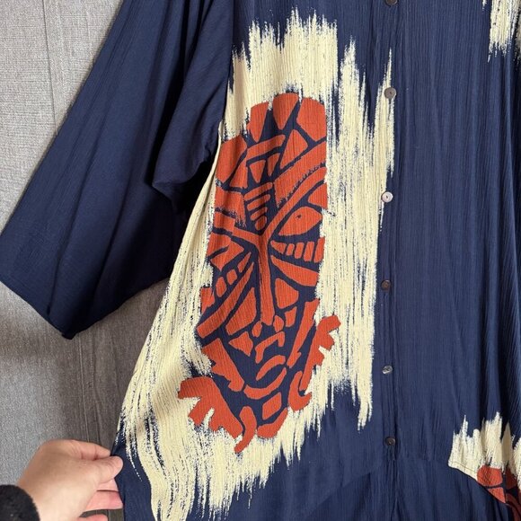 90s Vintage Fashion Fantasy Navy Blue Artsy Oversized Maxi Duster Dress One Size - Picture 10 of 11